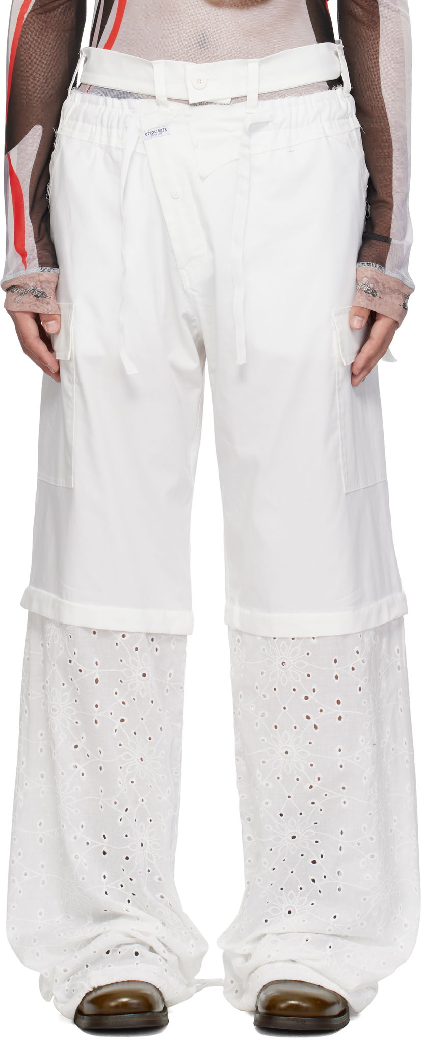 Housut Ottolinger Ottolinger Baggy Cargo Pants with Eyelet Hem Valkoinen | 106-200106-01