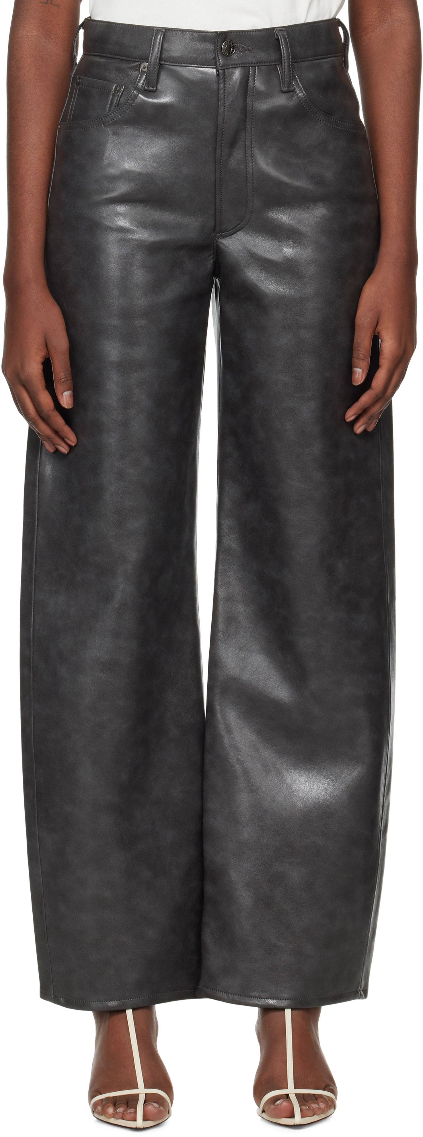 Housut AGOLDE Low Curve Recycled Leather Pants Harmaa | A9231-1558, 0
