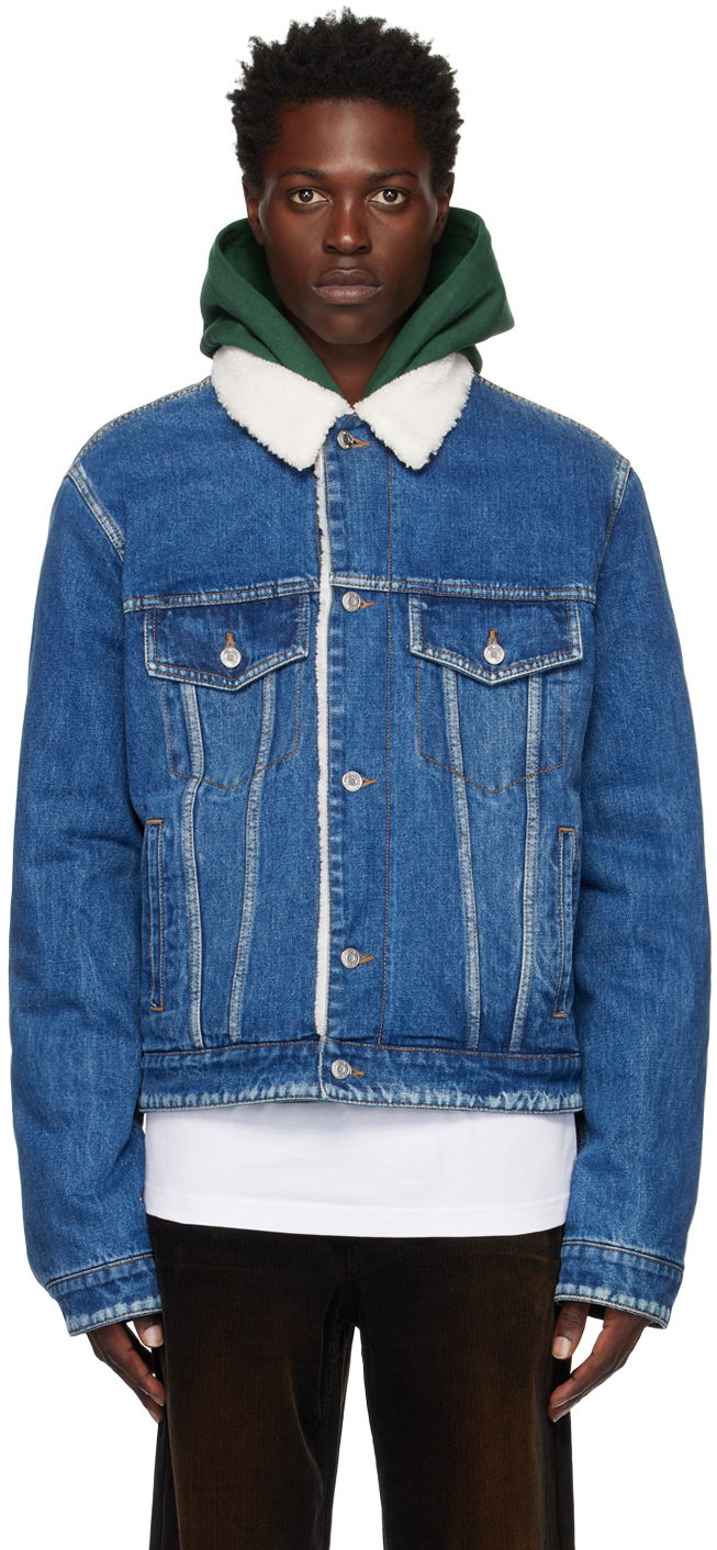 Takki We11done We11done Regular-Fit Sherpa Denim Jacket Sininen | WD-DJ3-22-362-U-BL