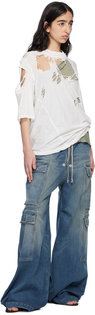 T-paita Rick Owens Rick Owens DRKSHDW Distressed T-Shirt Valkoinen | DS01E3201 BHDSD, 3