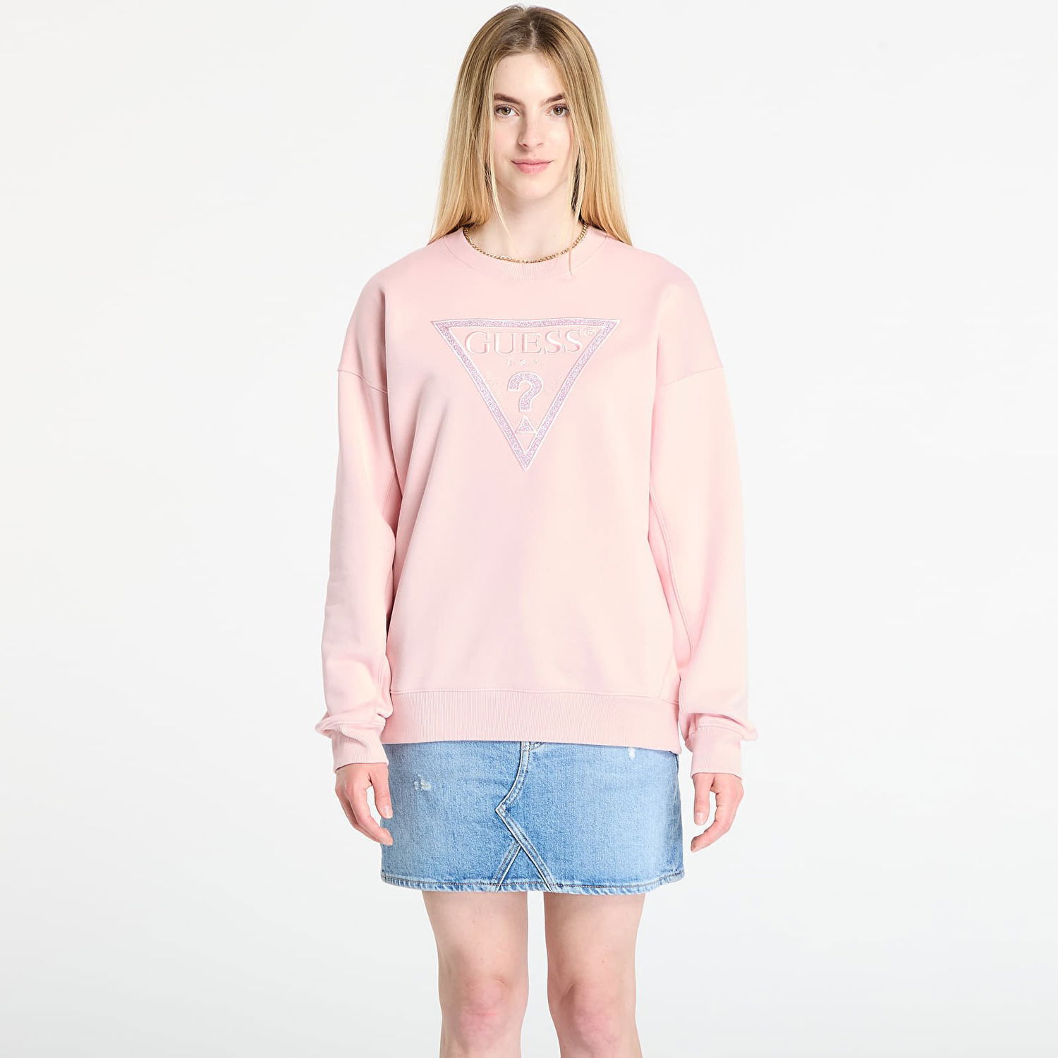 Huppari GUESS GUESS Triangle Glitter Sweatshirt Vaaleanpunainen | W5BQ11KC8I1-G66B, 0
