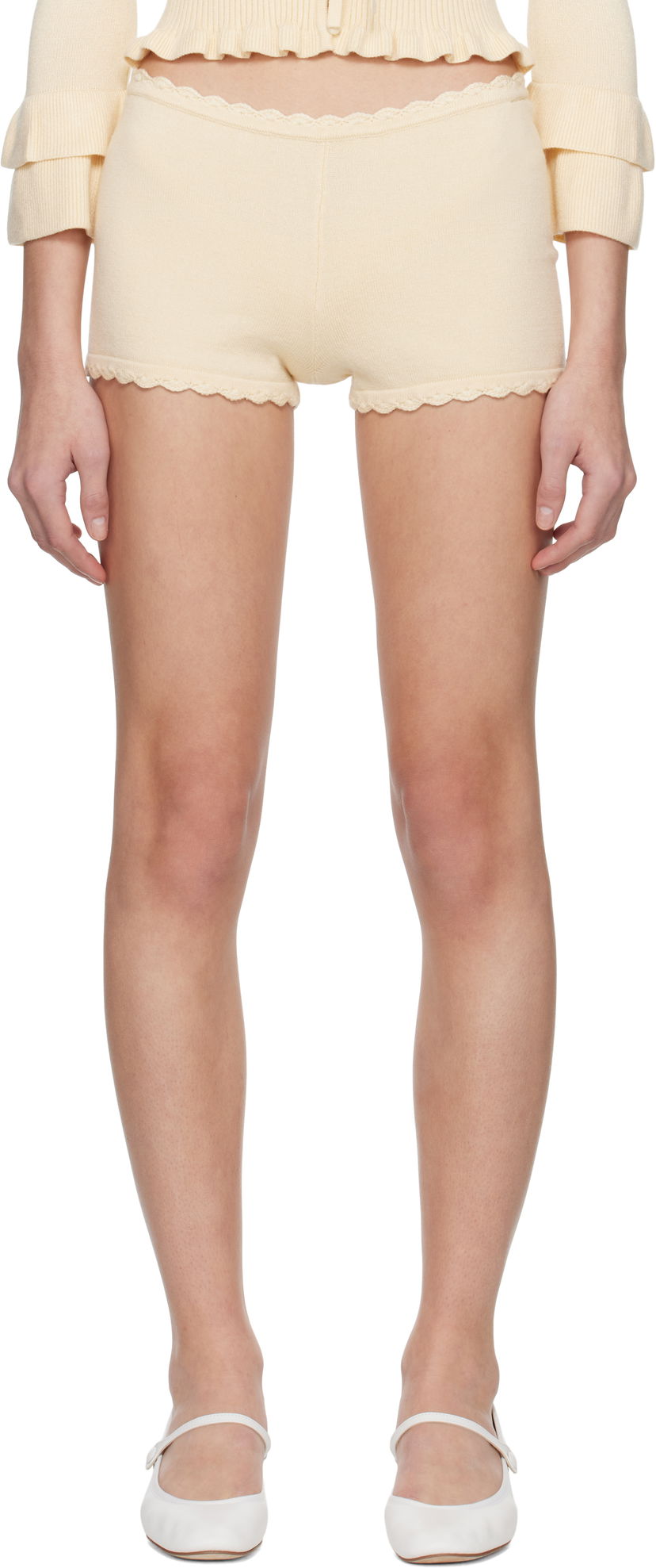 Shortsit GUIZIO Guizio Knit Scallop Shorts Keltainen | S25214S052