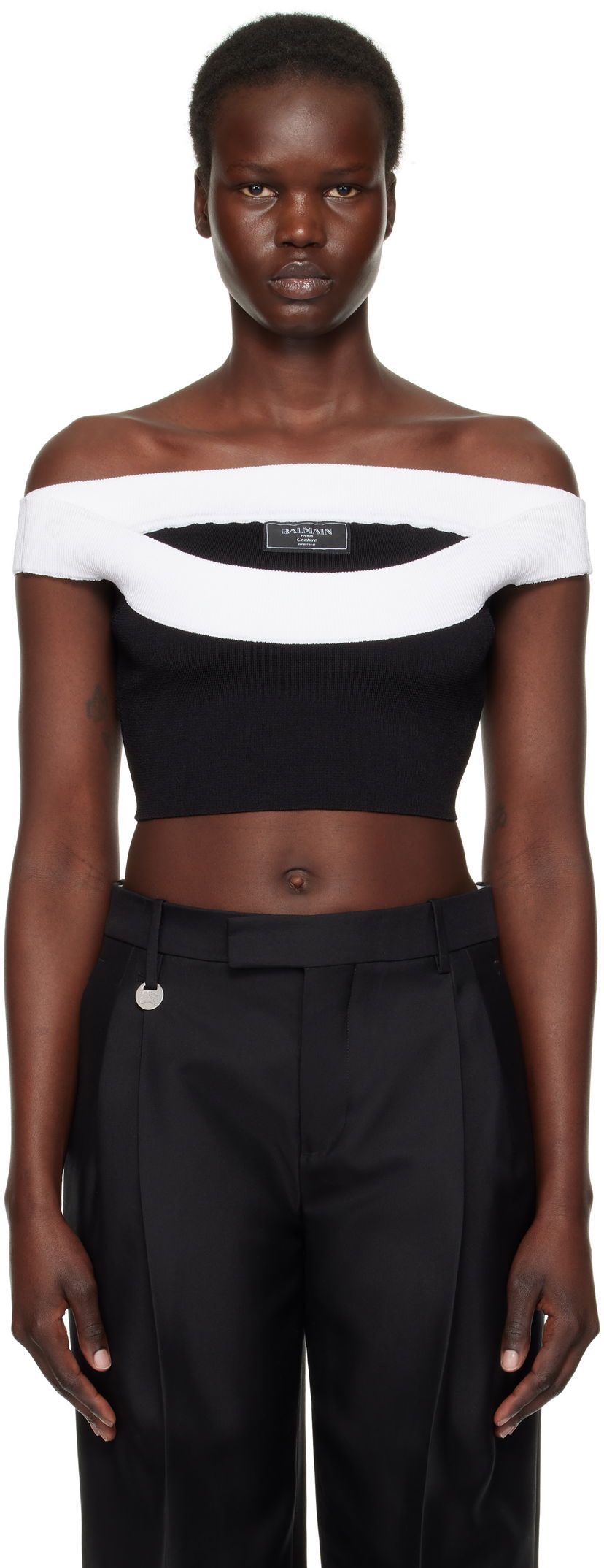 Villapaita Balmain Balmain Two-Tone Knit Cropped Top Musta | EF1AA375KH82