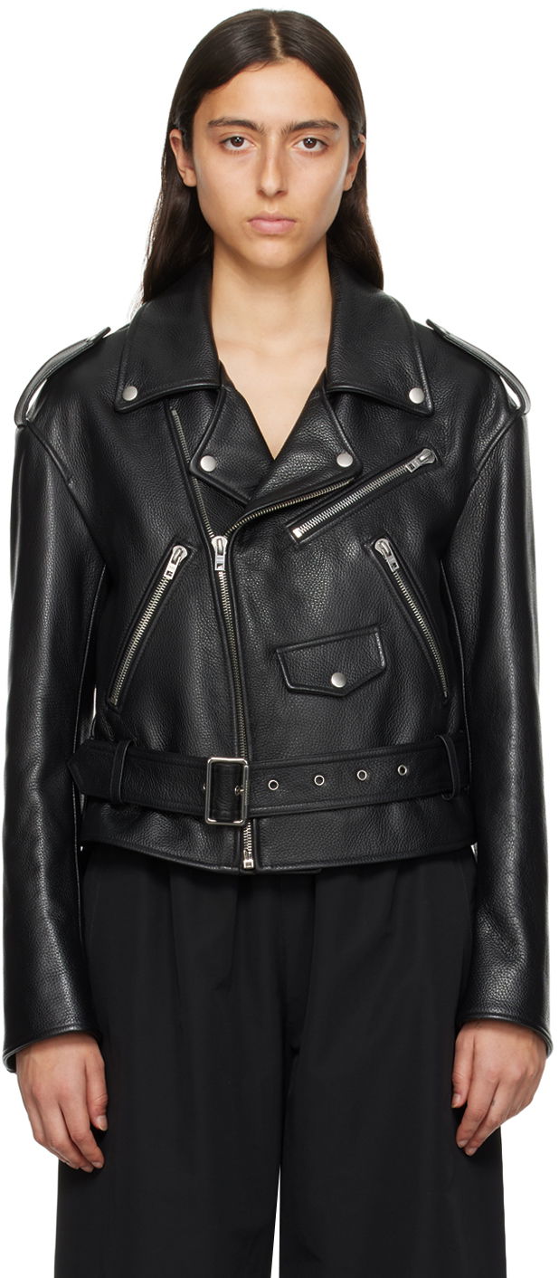 Bomber-takki We11done We11done Women's Leather Biker Jacket Musta | WD-R53-23-130-W-BK