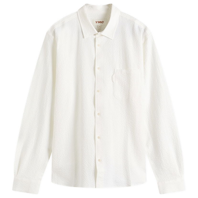 Paita YMC Curtis Seersucker Shirt, Size Large Valkoinen | P2AZI-10