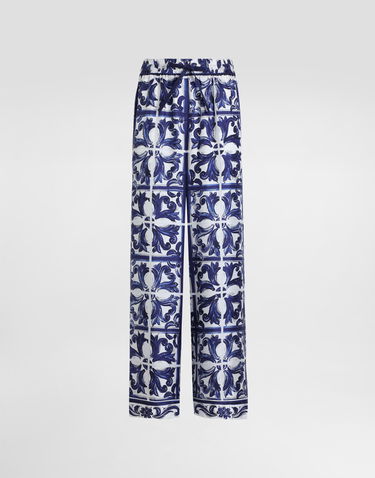 Housut Dolce & Gabbana Dolce & Gabbana Majolica-Print Silk Twill Vanity Trousers Sininen | I3J36WHI1S5HB5DQ, 0