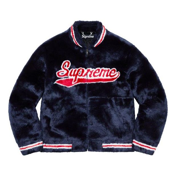 Bomber-takki Supreme Faux Fur Varsity Jacket Tummansininen | SUP-SS20-026