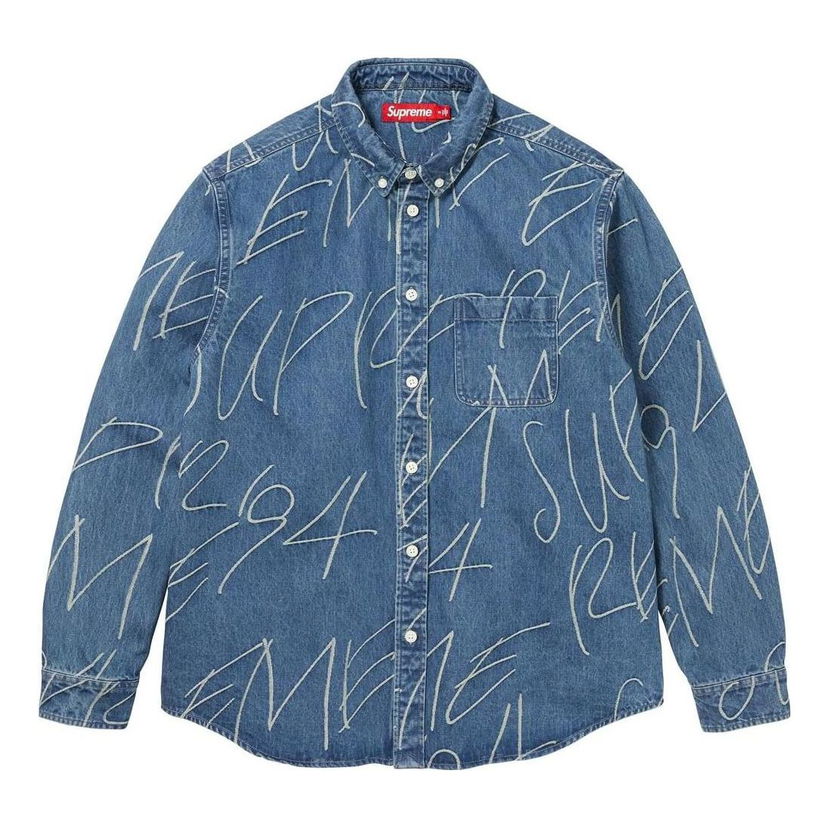 Paita Supreme Handwriting Jacquard Denim Shirt Sininen | SUP-FW23-152