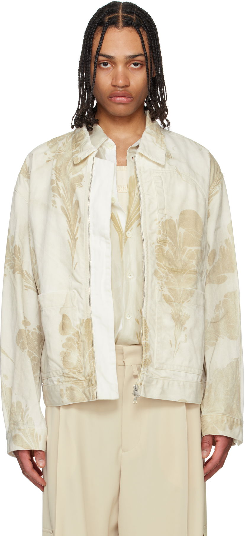 Bomber-takki Dries Van Noten Dries Van Noten Printed Jacket Beige | 251-020550-1556