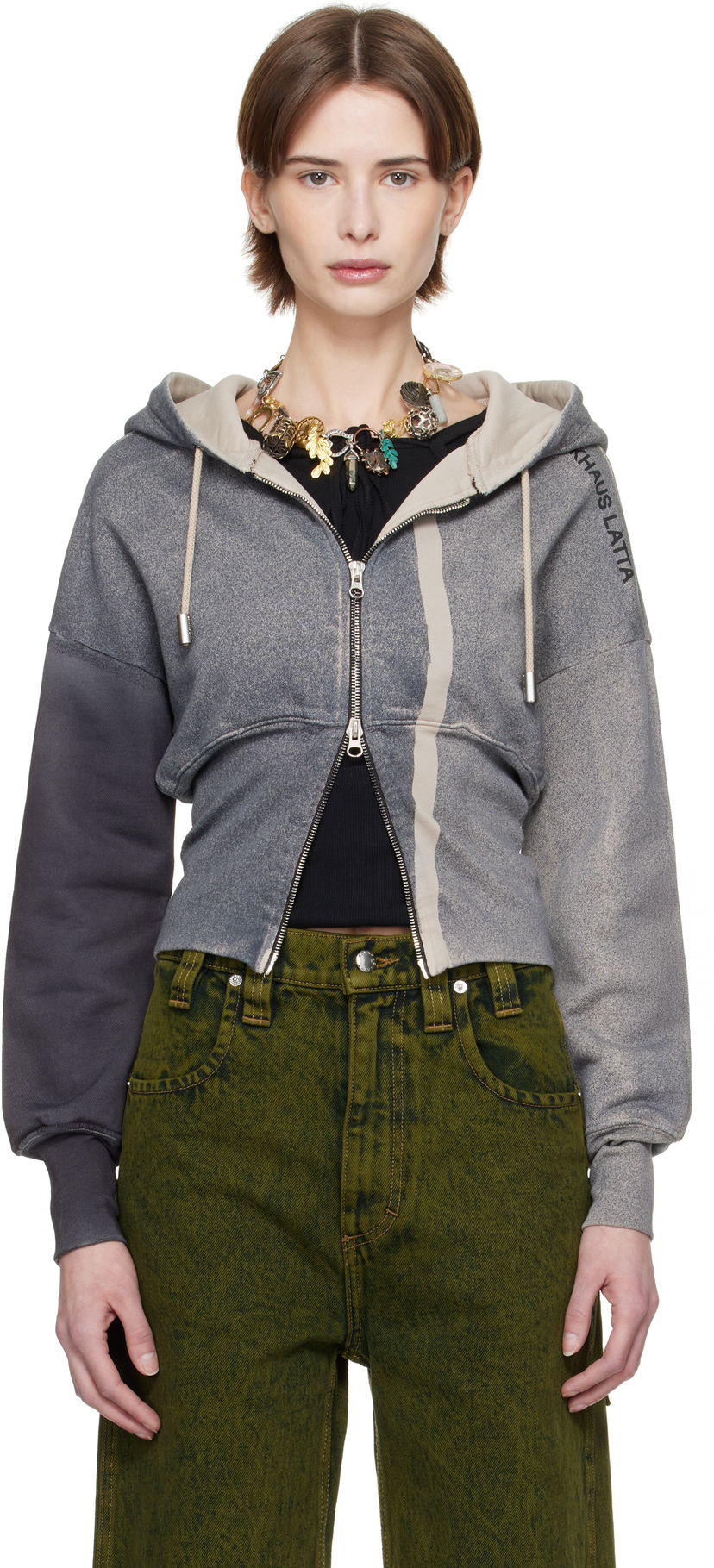 Huppari Eckhaus Latta Eckhaus Latta Snatched Zip-Up Hoodie Harmaa | 4000-EL-PS25-S -