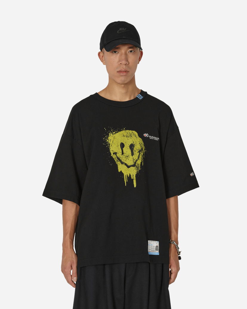 T-paita Maison MIHARA YASUHIRO T-Shirt with Smiley Face Print Musta | A11TS691 BLACK