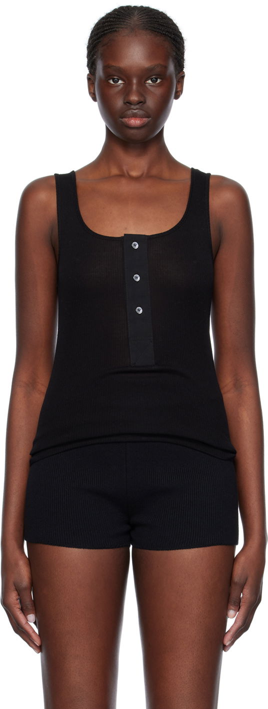 Tankkitoppi AMI Paris Button Tank Top Musta | FTK034.JE0055