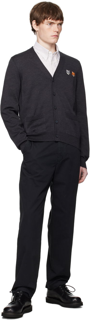 Villapaita MAISON KITSUNÉ Double Bold Fox Head Patch Regular Cardigan Harmaa | OM051CFKT1036, 3