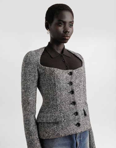 Takki Dolce & Gabbana Dolce & Gabbana Women's Single-Breasted Chevron Wool Jacket Harmaa | F27GBTFC2FUS8030, 3