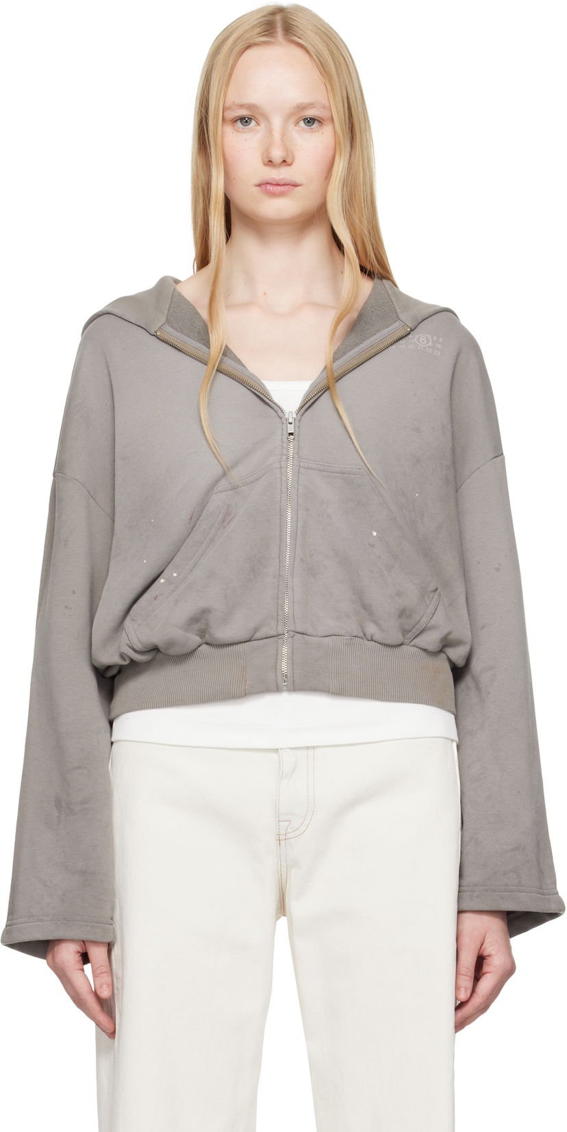 Huppari Maison Margiela MM6 Maison Margiela Cropped Zip-Up Hoodie Harmaa | S62HG0029 M25013