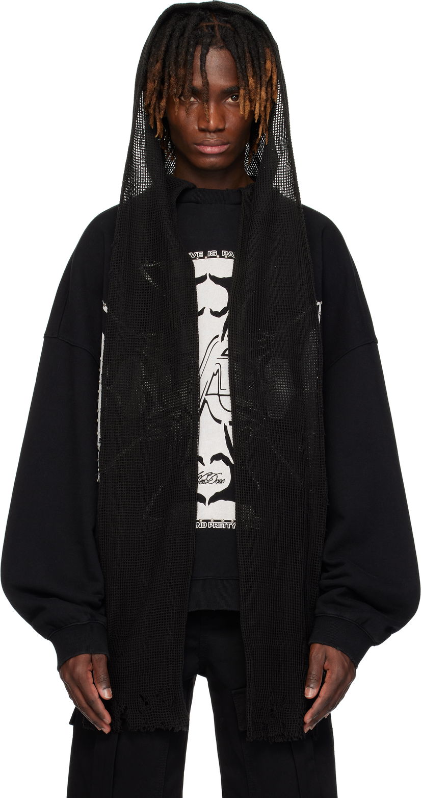 Huppari We11done We11done Heart-Cross Long-Sleeved Muffler Hoodie Musta | WD-TH0-25-845-U-BK