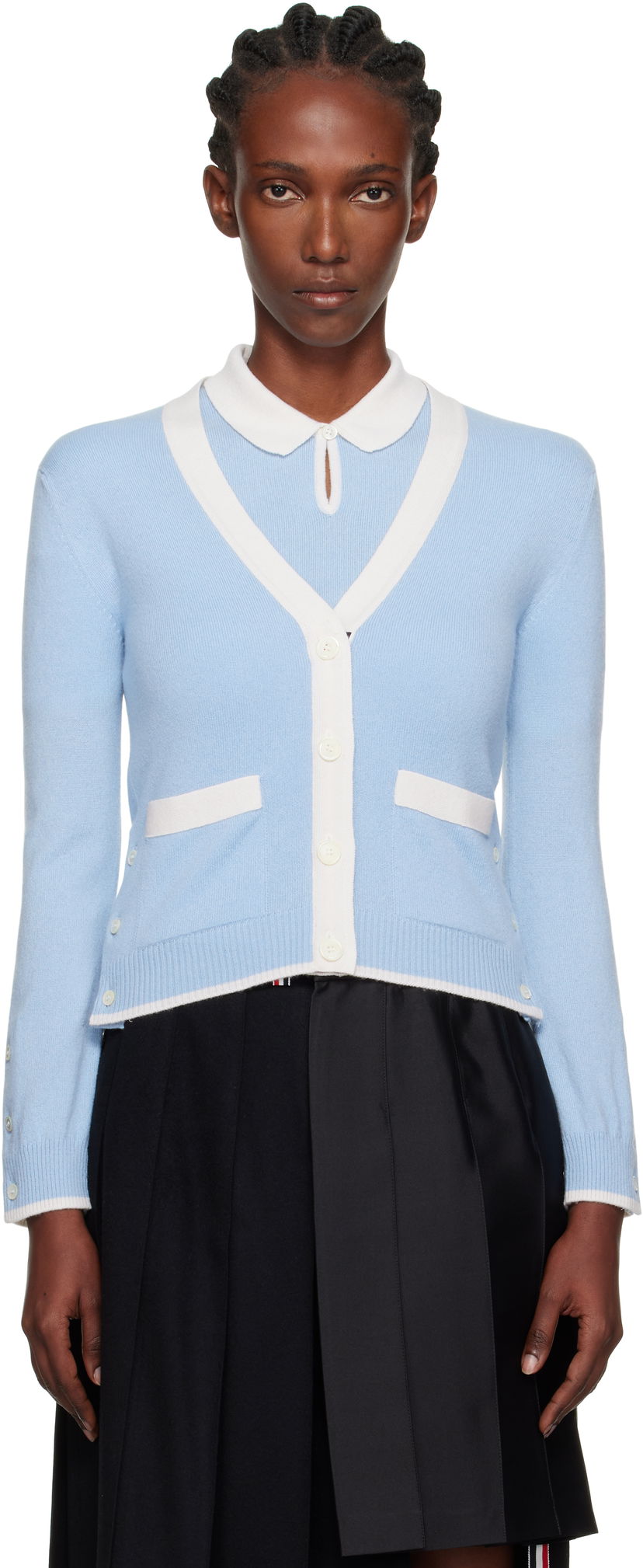 Villapaita Thom Browne Thom Browne Jersey Stitch Cashmere V-Neck Cardigan Sininen | FKC581A-Y2001