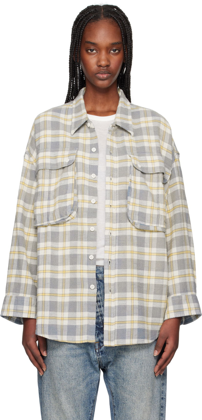Paita R13 R13 Oversized Pocket Drop Neck Shirt Harmaa | R13WR362-R467B