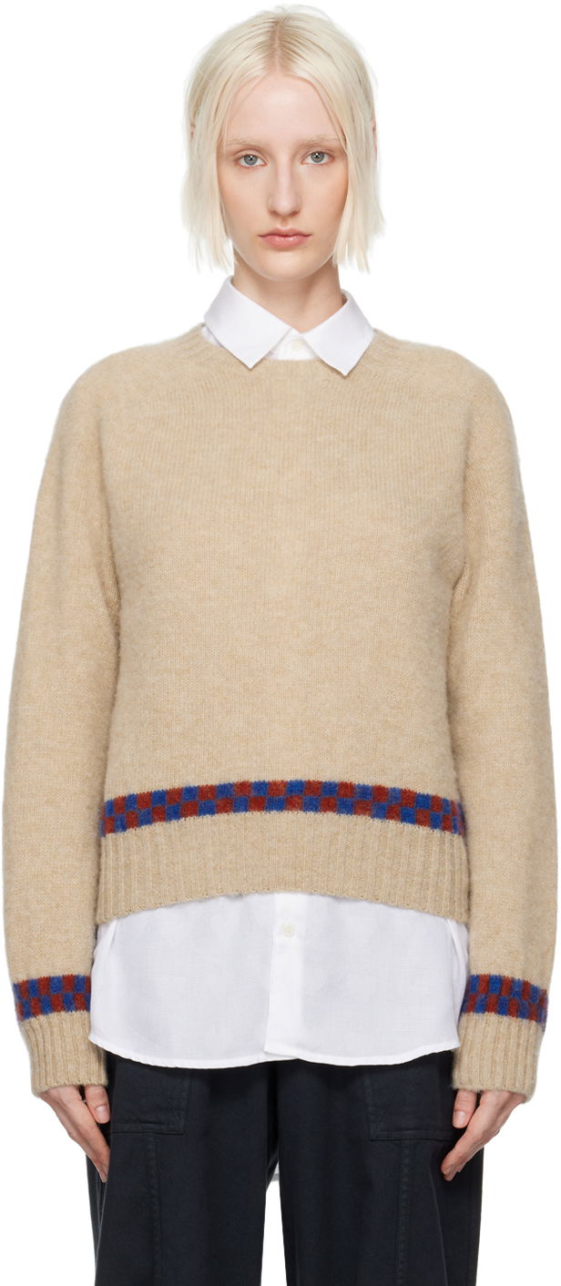 Villapaita YMC Jets Check Knit Sweater Beige | Q8XAV, 0