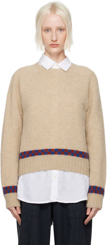 Villapaita YMC Jets Check Knit Sweater Beige | Q8XAV, 0