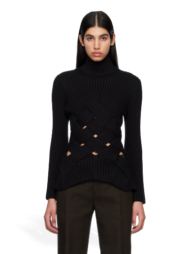 Villapaita Bottega Veneta Intreccio Turtleneck Musta | 725638 V2MO0