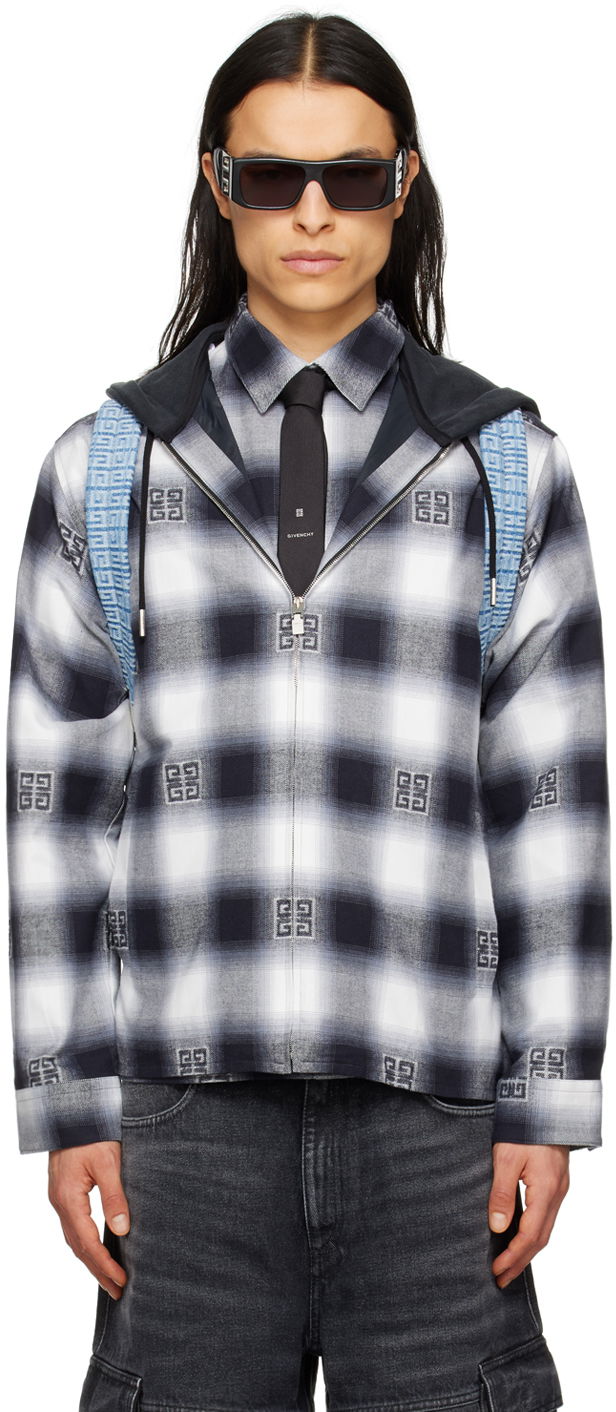 Paita Givenchy Givenchy Check Zip-Up Hooded Shirt Sininen | BM60VH13R9