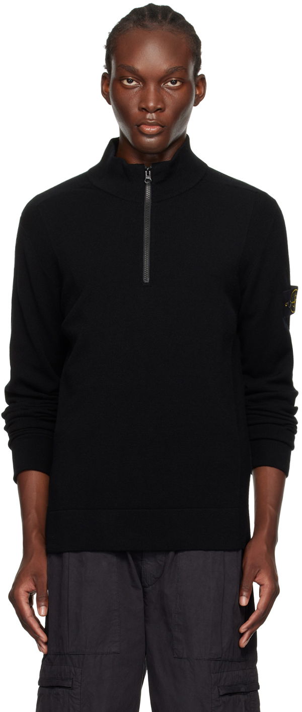 Villapaita Stone Island Black Logo Patch Sweater Musta | 8115521A1