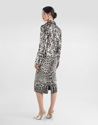 Hame Dolce & Gabbana Calf-length Pencil Skirt With Leopard Print Harmaa | F4B6UTFSADDHI13N, 2