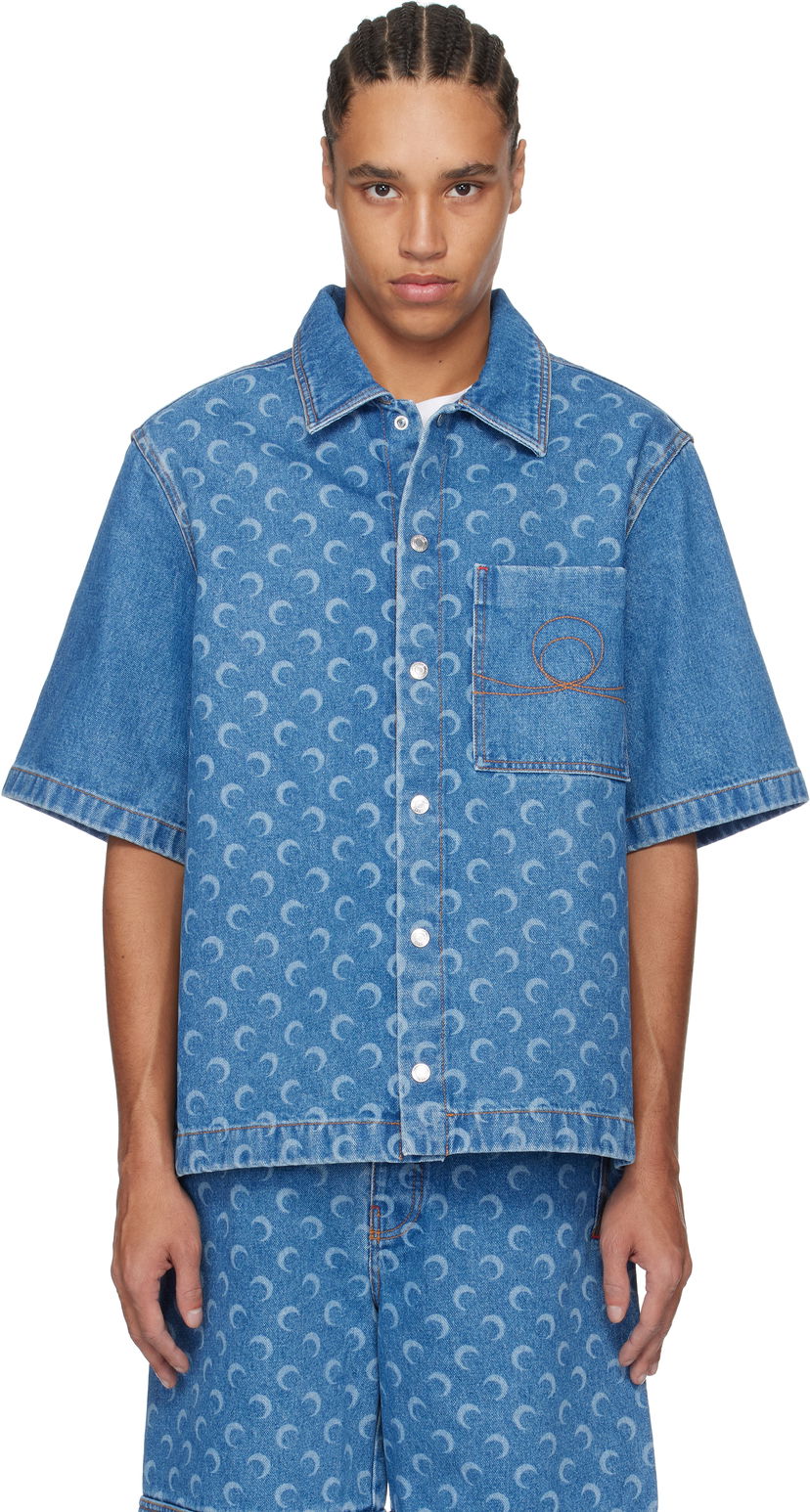 Paita Marine Serre Marine Serre Moon Laser Workwear Denim Shirt Sininen | MSI017A CDEN0002