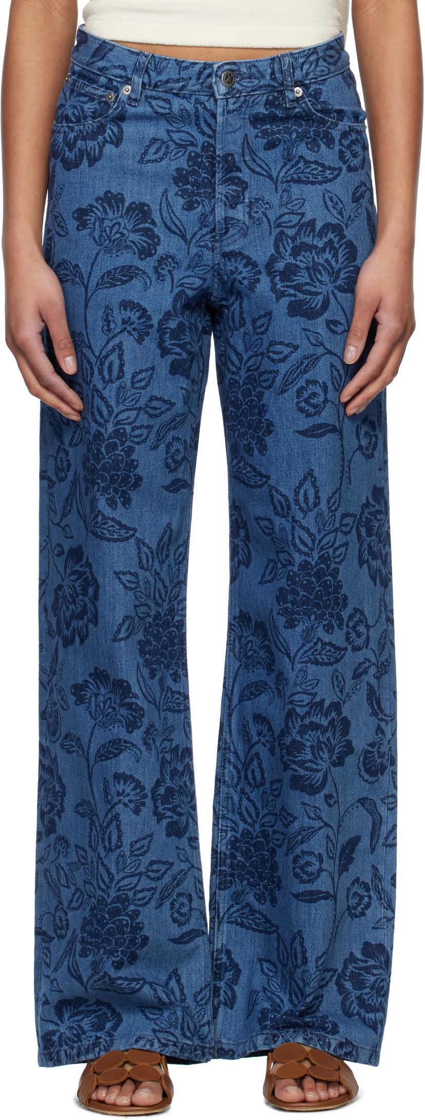 Jeans A.P.C. A.P.C. Elisabeth Floral-Print Wide-Leg Jeans Sininen | COHGQ-F09181