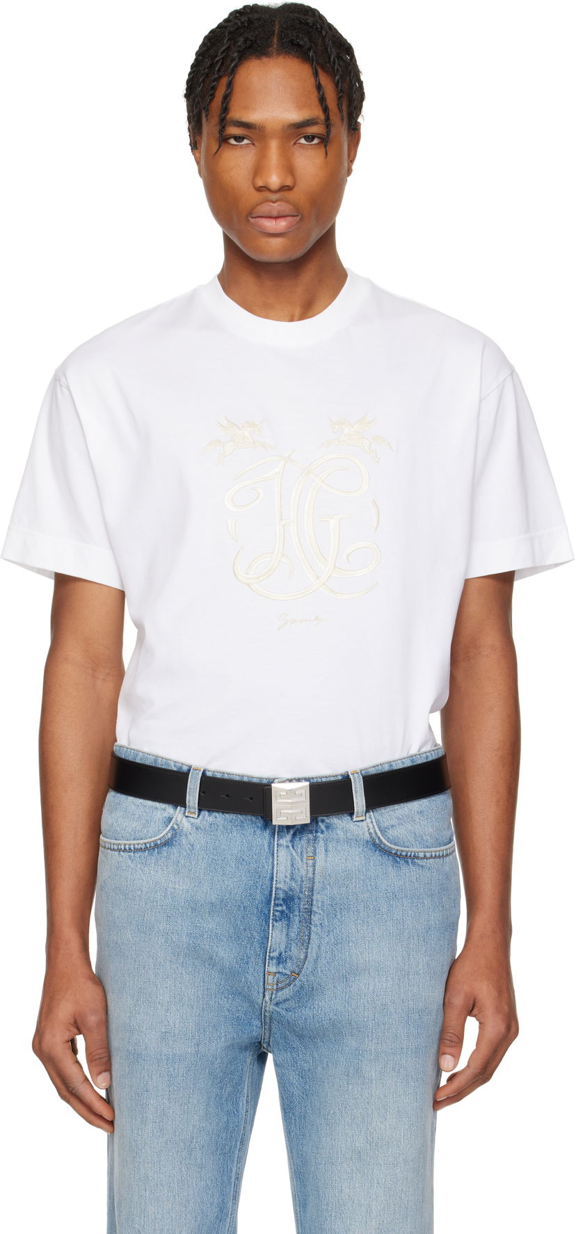 T-paita Givenchy Givenchy 'HG' Embroidered T-Shirt Valkoinen | BM71MG3YQA100