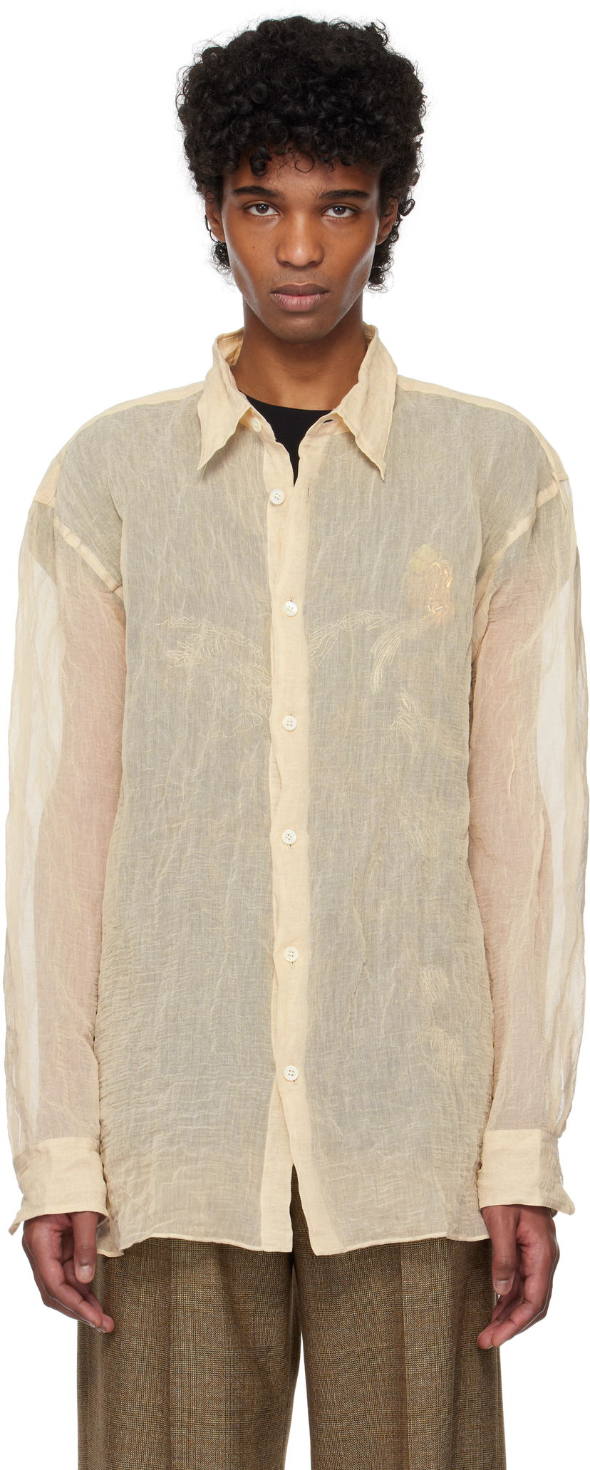 Paita Dries Van Noten Dries Van Noten Metallic Thread Shirt Beige | 251-020732-1265