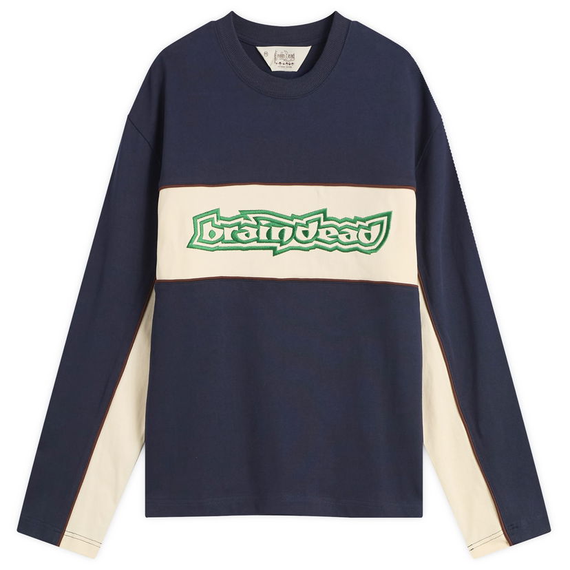 T-paita Brain Dead Heavyweight Panelled Long Sleeve T-Shirt Tummansininen | BDF25T010045-NVY