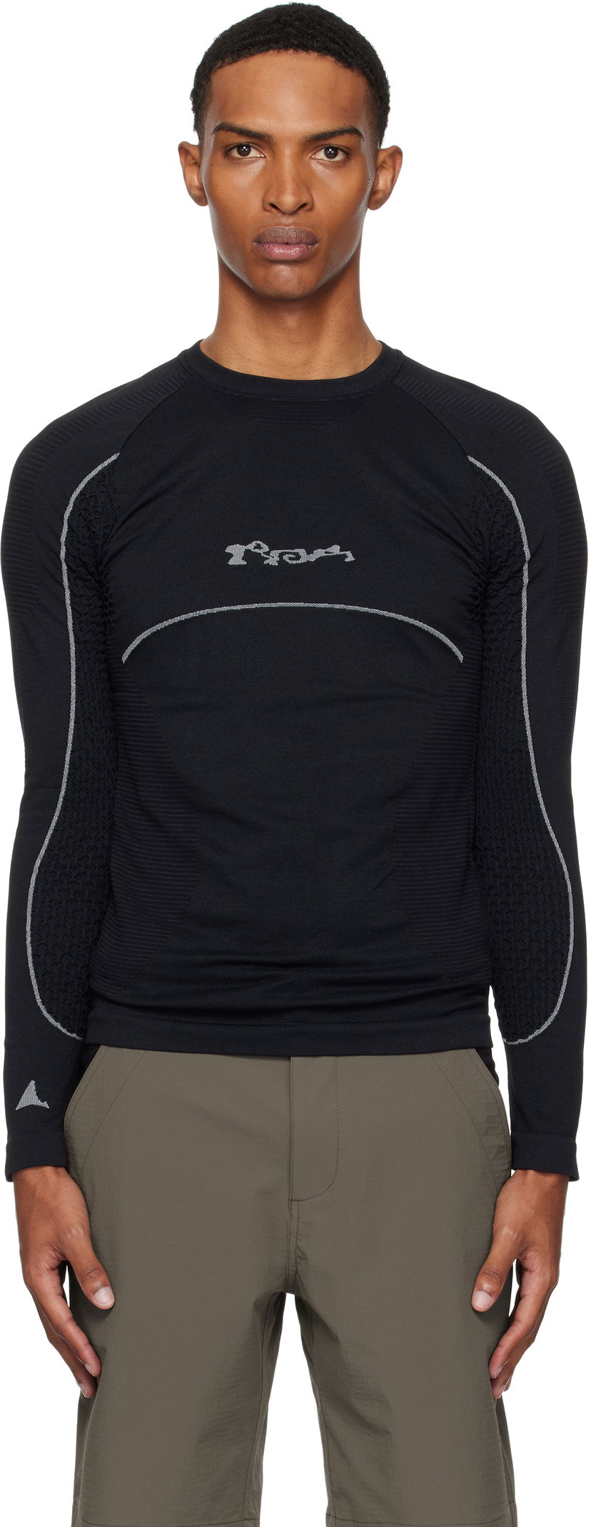 T-paita ROA Seamless Long Sleeve T-Shirt Musta | RBMW0406YA49