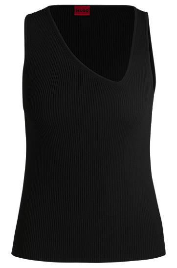 Tankkitoppi BOSS Knitted Top with Asymmetrical V-Neck Musta | 50518334, 0