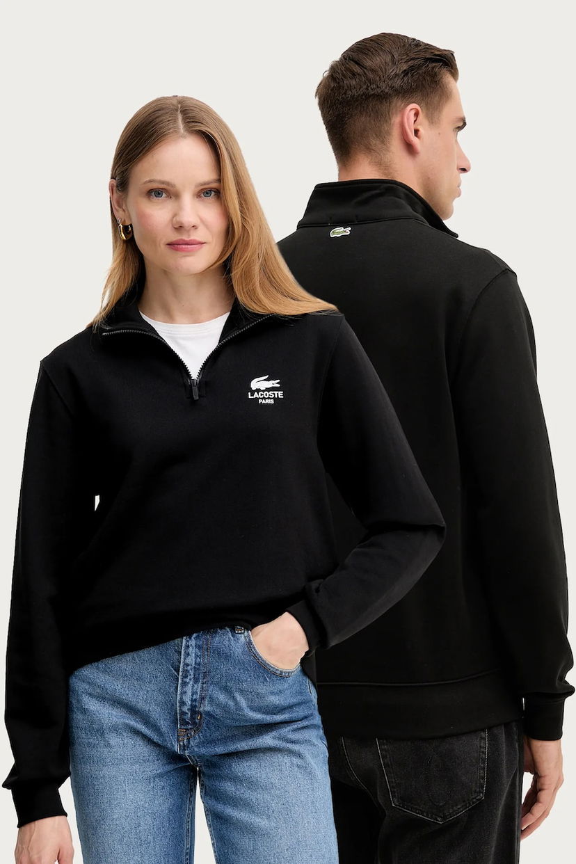 Huppari Lacoste Cotton Half-Zip Sweatshirt with Paris Logo Print Musta | SH2735