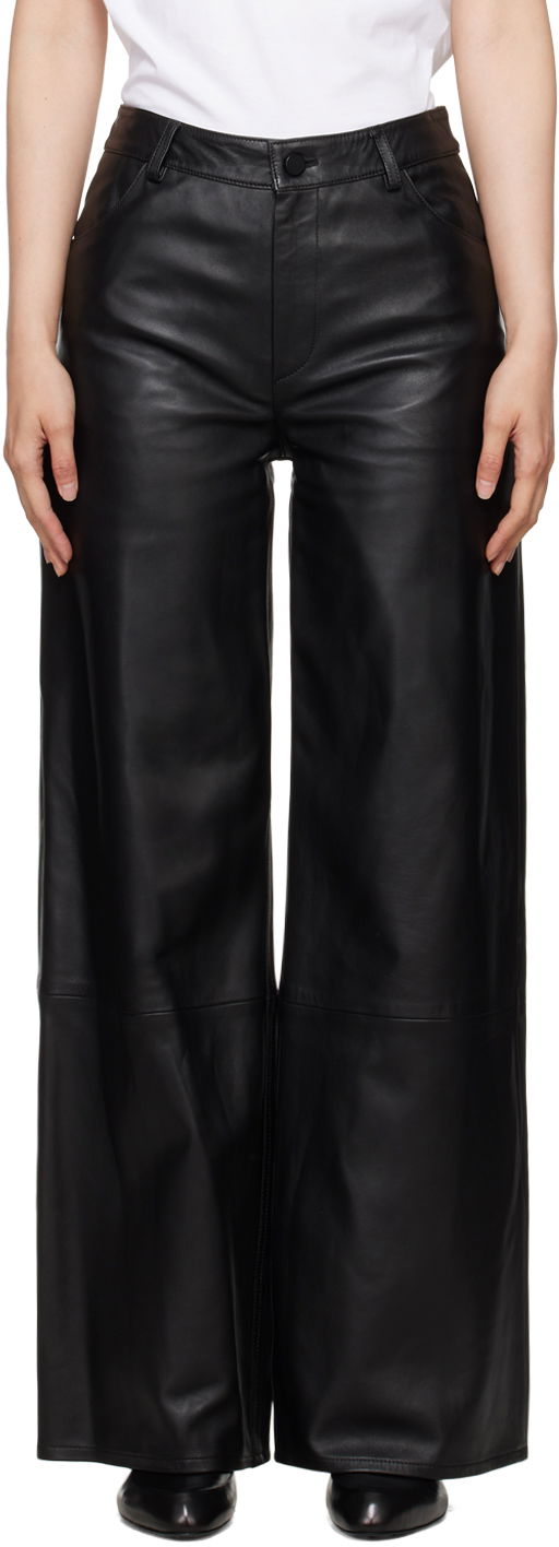 Housut Loulou de Saison Loulou de Saison Figari Leather Wide-Leg Pants Musta | FIGARI