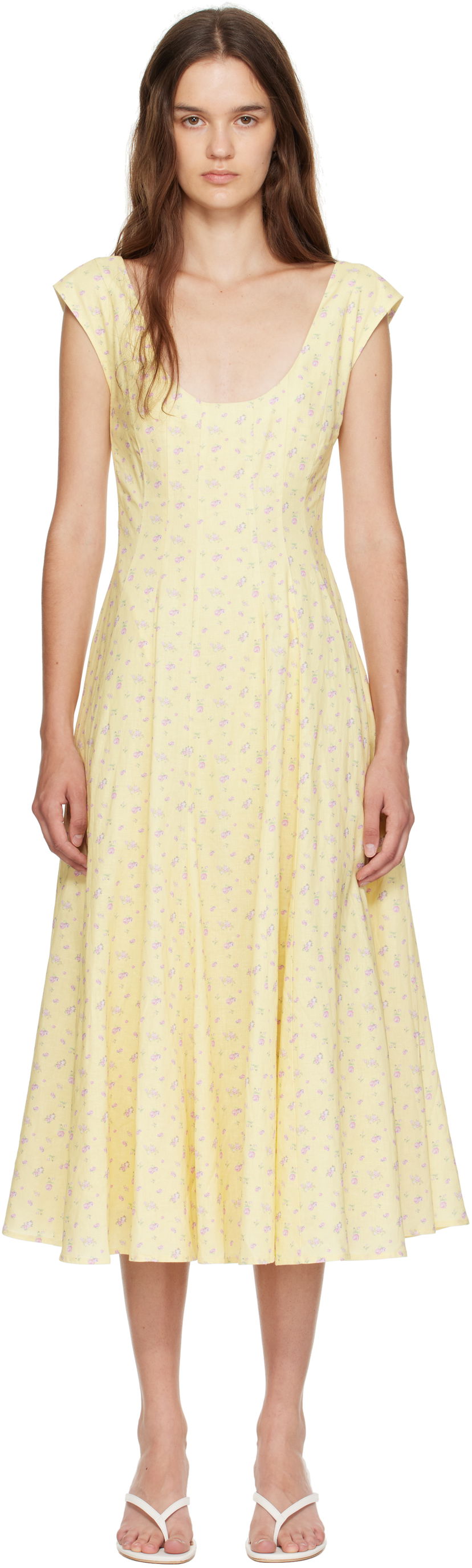 Mekko GUIZIO Guizio Leila Floral Midi Dress Keltainen | P25404W085