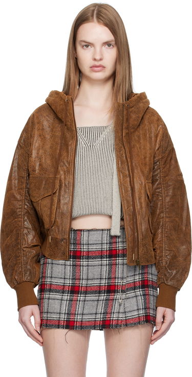 Bomber-takki R13 R13 Shirred Oversized Leather Bomber Jacket Ruskea | R13WR429-R540A, 0