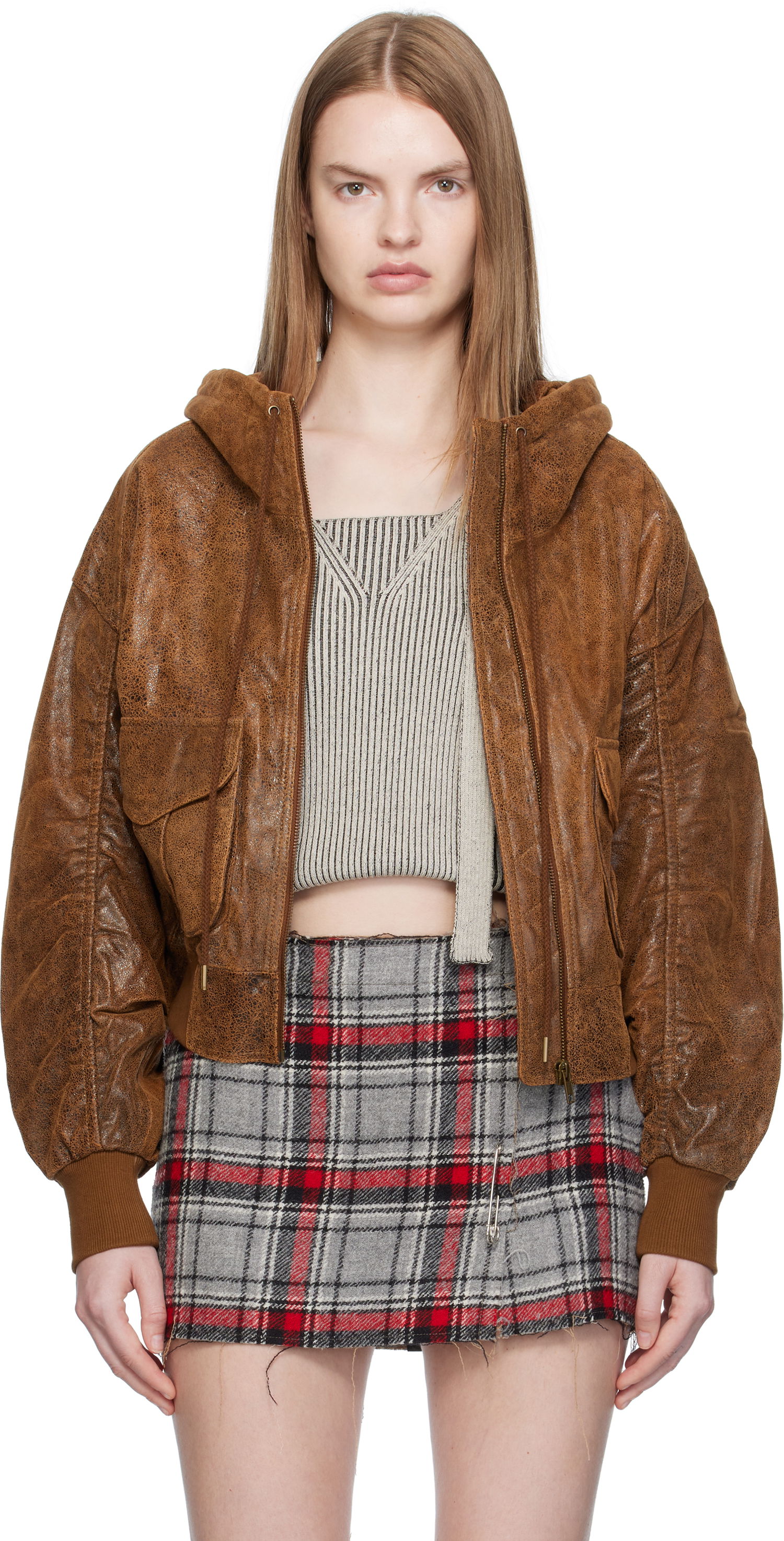 Bomber-takki R13 R13 Shirred Oversized Leather Bomber Jacket Ruskea | R13WR429-R540A, 0