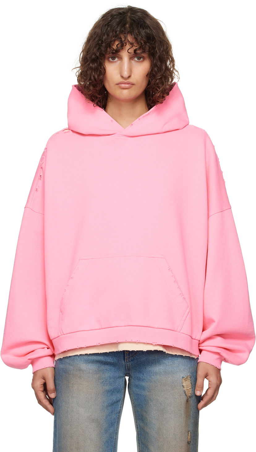 Huppari We11done Monster Pony Distressed Hoodie Vaaleanpunainen | WD-TH3-24-828-U-PK