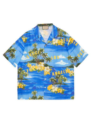 Paita Gucci Printed Cotton Bowling Shirt Sininen | 694125 ZAJSR 4464