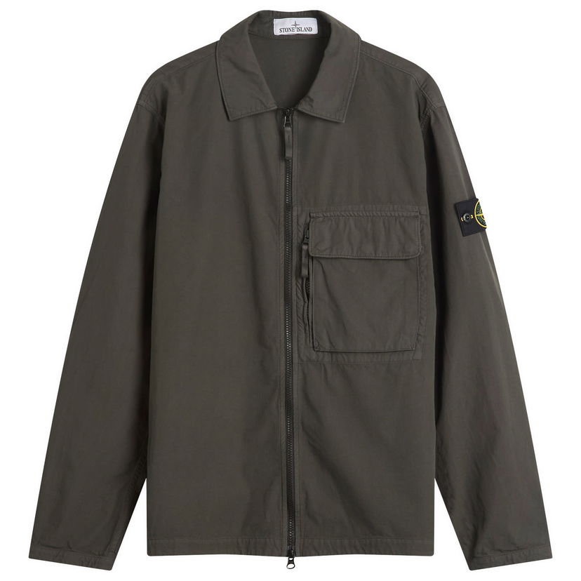 Takki Stone Island Canvas Weave Cotton Zip Shirt Jacket, Size Large Vihreä | K2S151200004-V0062