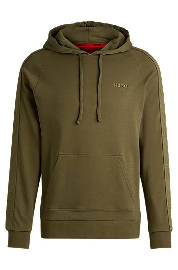 Huppari BOSS HUGO Cotton-Terry Hoodie with Logo Tape Sleeves Vihreä | 50520502