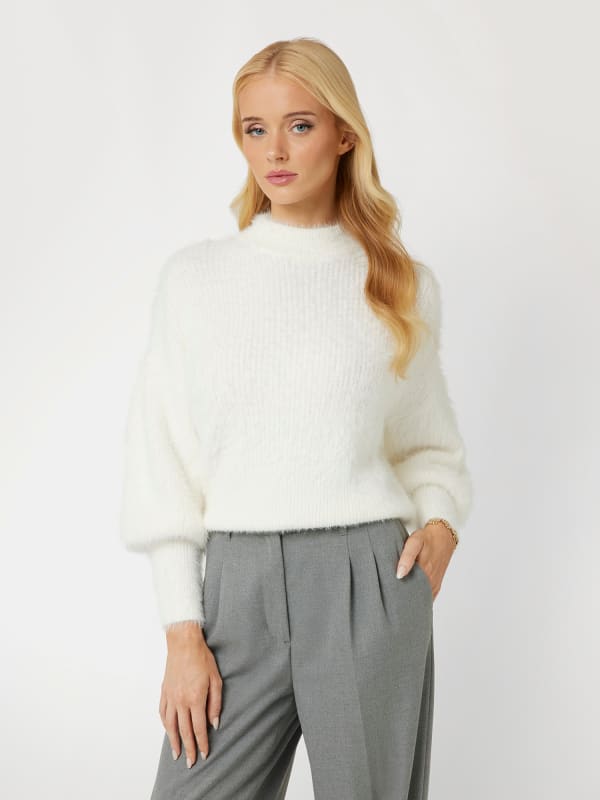 Villapaita GUESS Fuzzy Yarn Crew Neck Sweater Valkoinen | W4BR25Z3BH0, 0