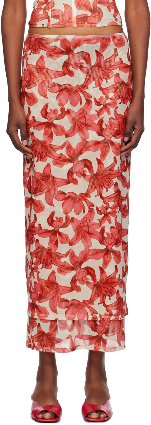 Hame Miaou Miaou Topanga Floral Print Midi Skirt Punainen | 4064PM2OAL