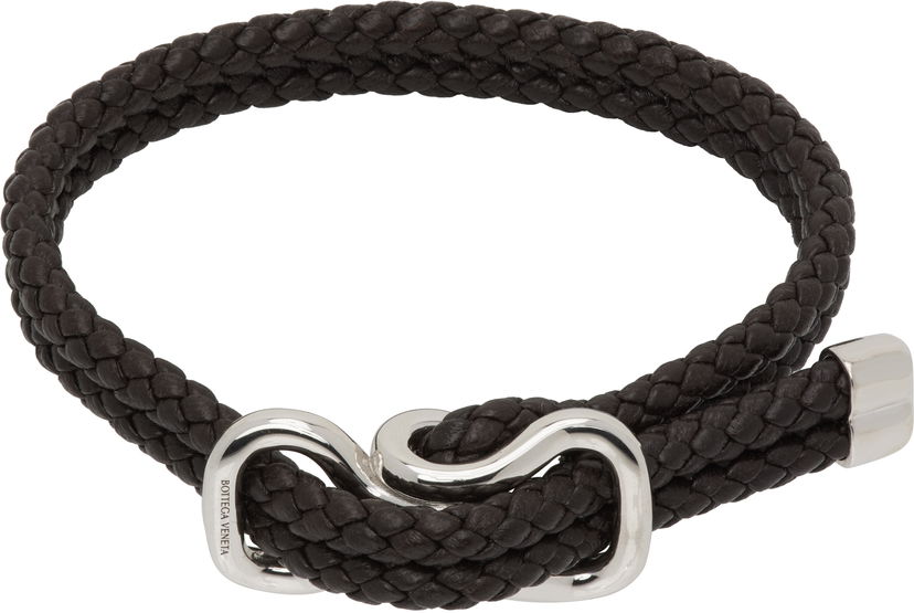Rannerengas Bottega Veneta Bottega Veneta Braided Leather Bracelet with Silver-Tone Clasp Musta | 829387V507C2113