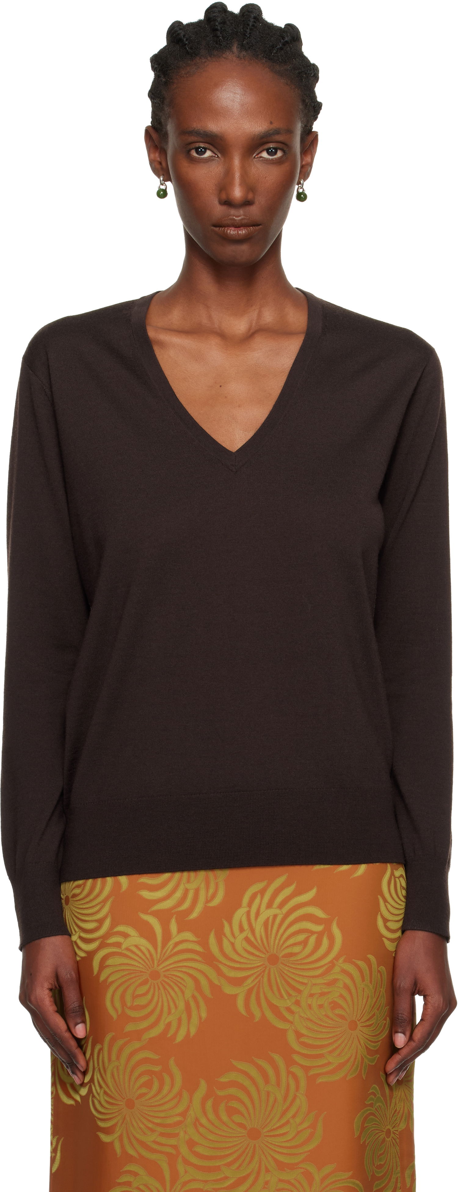 Villapaita Dries Van Noten Dries Van Noten Wool V-Neck Sweater Ruskea | 252-011202-2700, 0