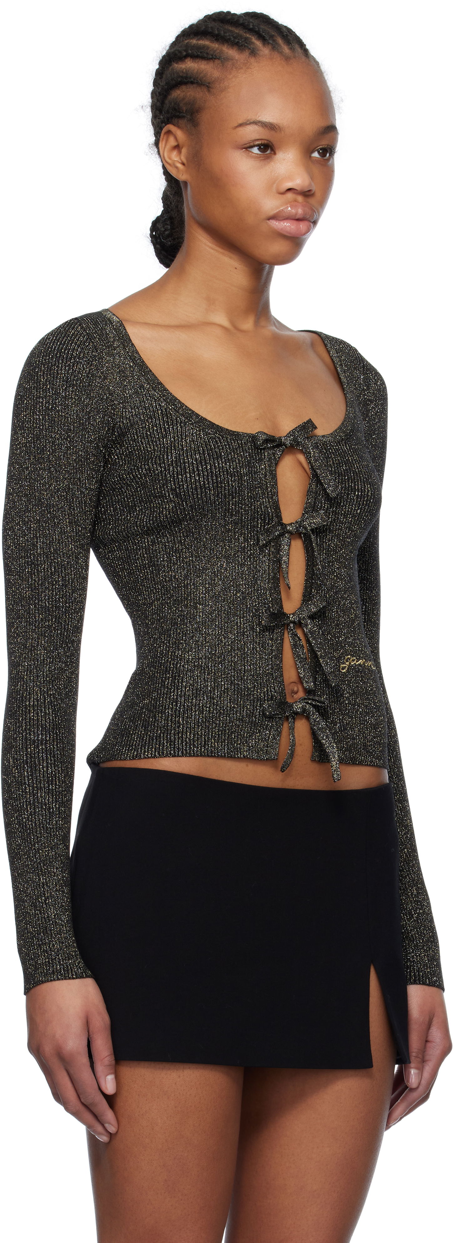 Villapaita GANNI GANNI Sparkle Tie String Cardigan Musta | K2358, 1