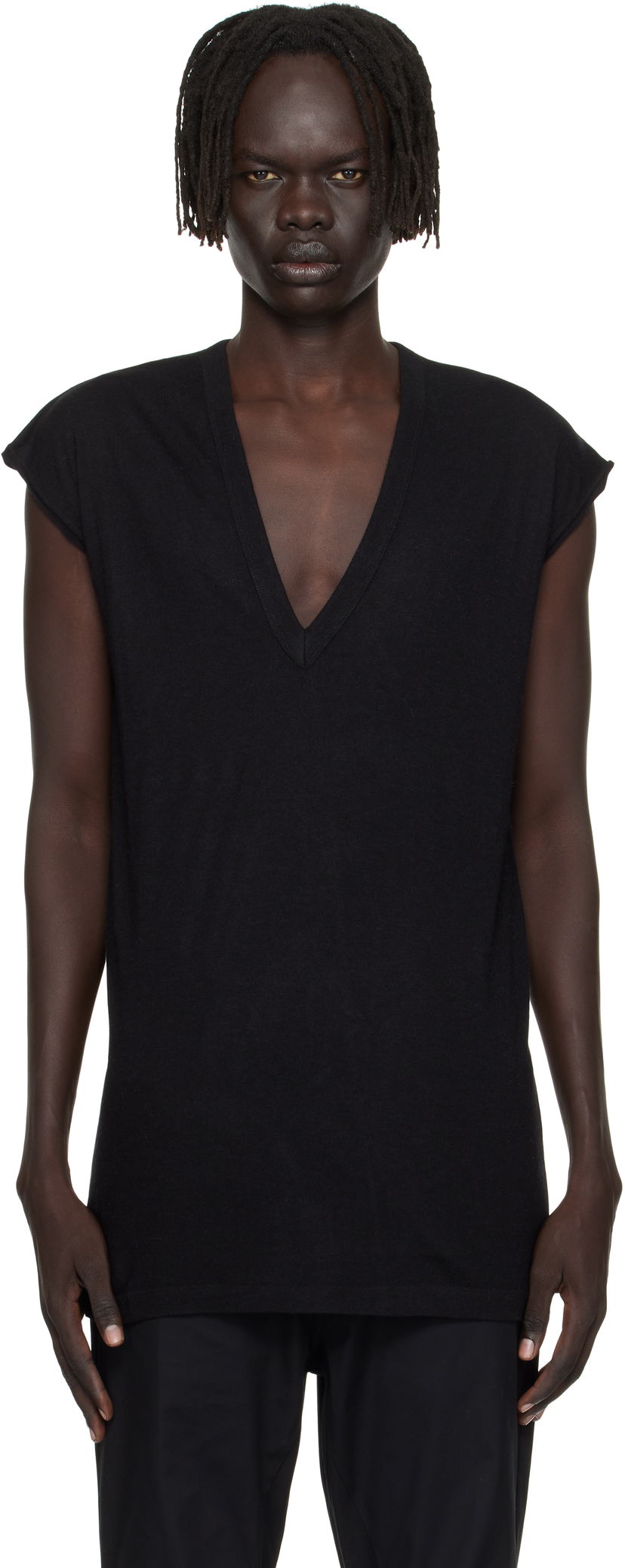 T-paita Rick Owens Rick Owens Concordians Deep V-Neck T-Shirt Musta | RU02E1230 JR